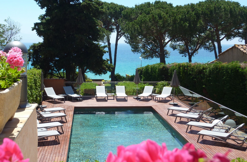 La pinède - vue piscine fleurs